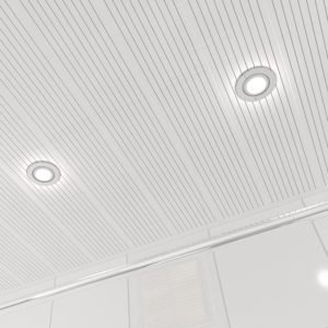 Потолок реечный Cesal B19 Жемчужно-белый с металлической полосой 150х3000 мм