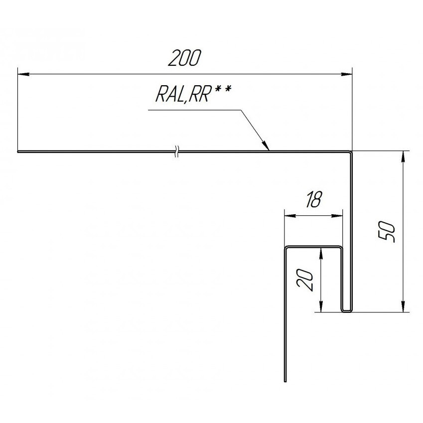 J-фаска металлическая Grand Line RAL 7024 Графит 3000х200х50 мм J-фаска металлическая Grand Line RAL 7024 Графит 3000х200х50 мм — изображение 2