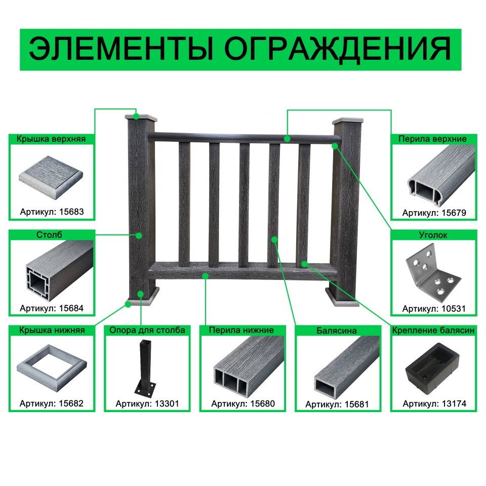 Балясина из ДПК Faynag Wood Графит 750х54х36 мм Балясина из ДПК Faynag Wood Графит 750х54х36 мм — изображение 3