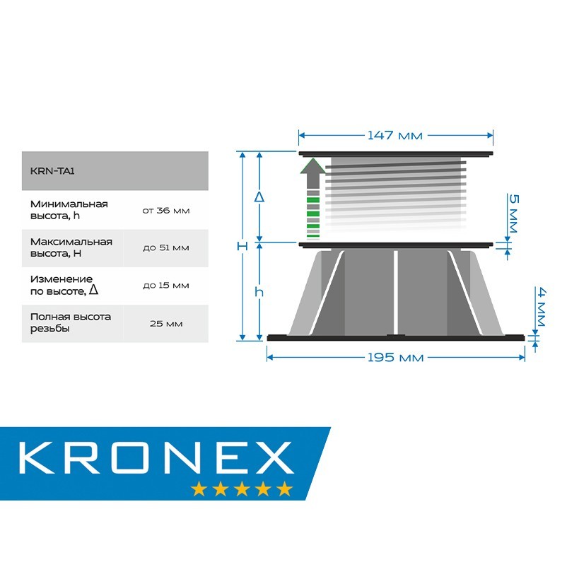 Опора регулируемая Kronex 36-51 мм Опора регулируемая Kronex 36-51 мм — изображение 2